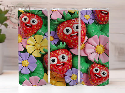 3D Cute Strawberry Tumbler, Cute Strawberry, Fruit Theme, Whimsical Style, Sweet Design, 20Oz Tumbler, Sublimation Wrap Sublimation Lara' s Designs 