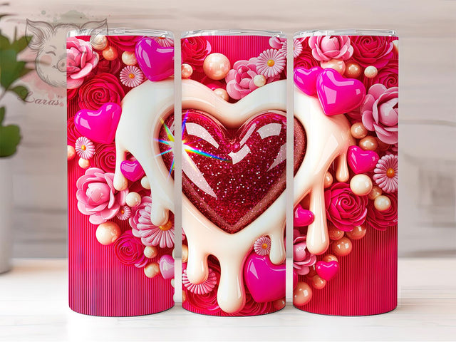 3D Cute Valentine Hearts Tumbler, Valentine Love Wrap, Cute Heart Cup, Romantic Sublimation Design, Valentine Gift Tumbler, Sweet 3D Hearts Wrap, Adorable Love Cup Sublimation Lara' s Designs 