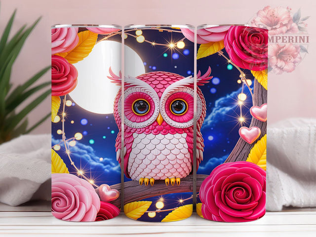 3D Cute Valentine Owl Tumbler, Cute Bird Love Pattern, Romantic Wildlife Design, 20Oz Sublimation Wrap, Adorable Owl Art, Heart Motif Texture, Tumbler Sublimation Sublimation Li Zamperini 