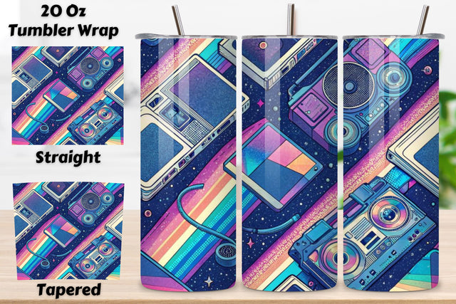 3D Cyber Y2K Glitch Seamless Tumbler Wrap - Pixelated Rainbows & Retro Tech, 20 oz Skinny Sublimation PNG, seamless design, skinny tumbler, sublimation tumbler, tumbler design Sublimation FloridPrintables 