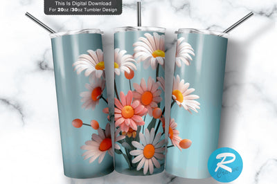 3D Daisies Flowers 20 Oz Tumbler Sublimation Regulrcrative 