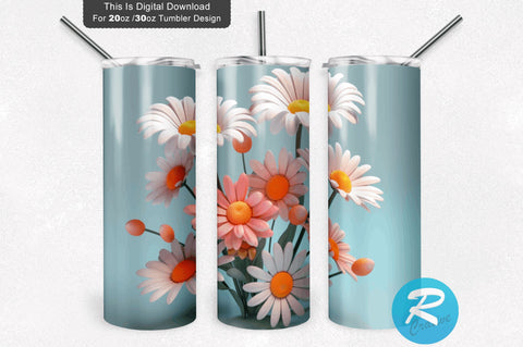3D Daisies Flowers 20 Oz Tumbler Sublimation Regulrcrative 