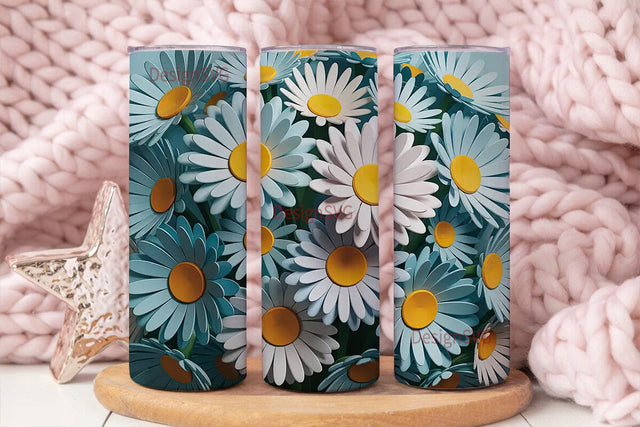3D Daisy Floral Tumbler Wrap Sublimation DesignSVG 