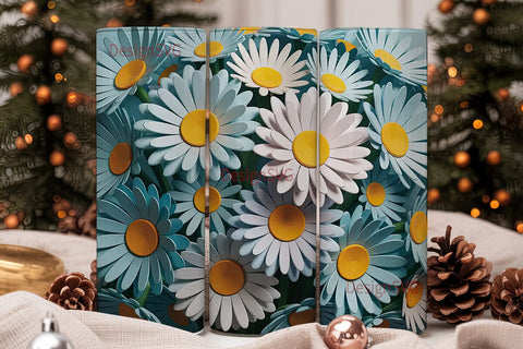 3D Daisy Floral Tumbler Wrap Sublimation DesignSVG 