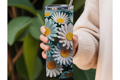 3D Daisy Floral Tumbler Wrap Sublimation DesignSVG 