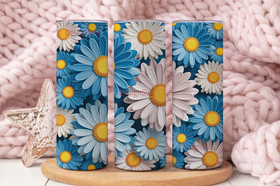 3D Daisy Floral Tumbler Wrap Sublimation DesignSVG 