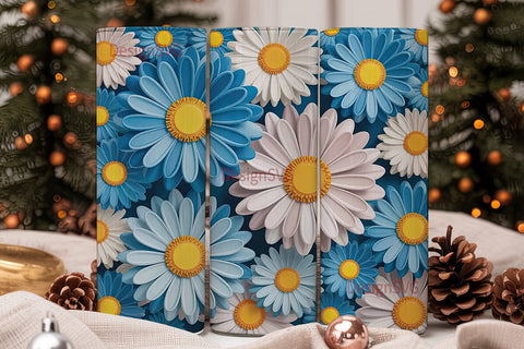3D Daisy Floral Tumbler Wrap Sublimation DesignSVG 