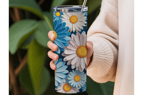 3D Daisy Floral Tumbler Wrap Sublimation DesignSVG 