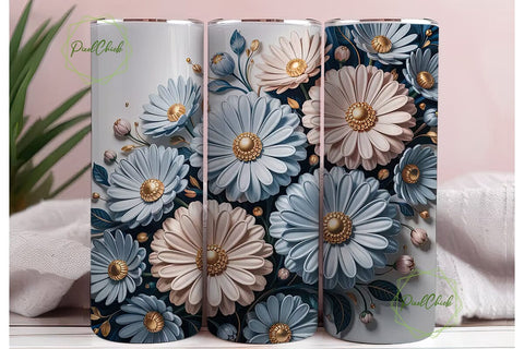 3D Daisy Floral Tumbler Wrap Sublimation PixelChick 
