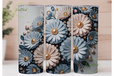 3D Daisy Floral Tumbler Wrap Sublimation PixelChick 
