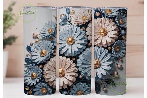 3D Daisy Floral Tumbler Wrap Sublimation PixelChick 