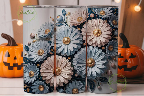 3D Daisy Floral Tumbler Wrap Sublimation PixelChick 