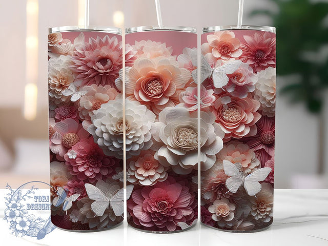 3D Daisy Pink & White Floral Tumbler, Pink and White Floral Wrap, 20oz Tumbler Sublimation, Realistic Flower Design, Spring Bloom Aesthetic, Wildflower Art Tumbler, Botanical Garden Style Sublimation ToriDesigns 