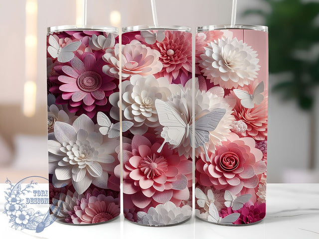 3D Daisy Pink & White Floral Tumbler, Pink and White Floral Wrap, 20oz Tumbler Sublimation, Realistic Flower Design, Spring Bloom Aesthetic, Wildflower Art Tumbler, Botanical Garden Style Sublimation ToriDesigns 