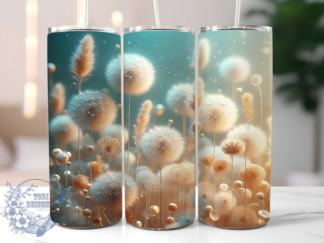 3D Dandelion Floral Tumbler Wrap, Floral Tumbler Wrap, 20oz Tumbler Design, Sublimation Tumbler Wrap, Dandelion Flower Design, 3D Floral Sublimation, Dandelion Tumbler PNG Sublimation ToriDesigns 
