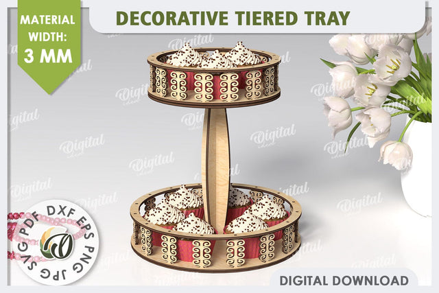 3D Decorative Tiered Tray Laser Cut Design. Serving Tray SVG SVG Evgenyia Guschina 