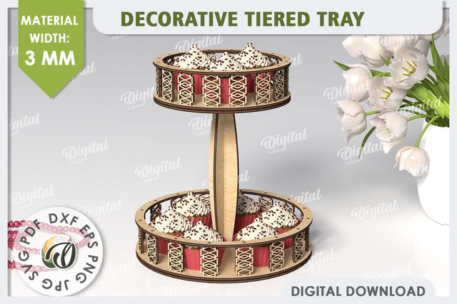 3D Decorative Tiered Tray Laser Cut Design. Serving Tray SVG SVG Evgenyia Guschina 