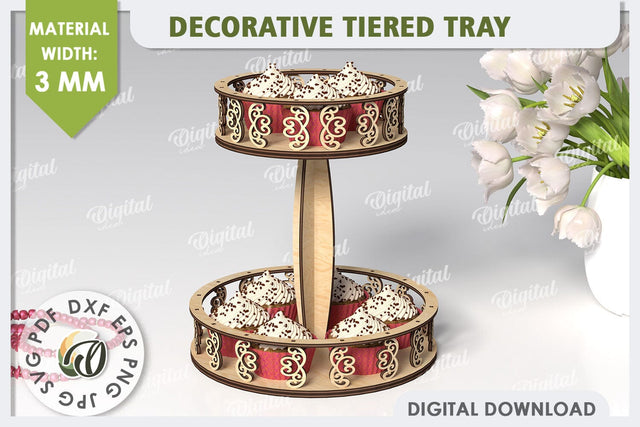 3D Decorative Tiered Tray Laser Cut Design. Serving Tray SVG SVG Evgenyia Guschina 