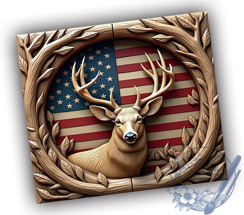 3D Deer Tumbler Design, American Flag Tumbler, 20oz Sublimation Wrap, Patriotic Drinkware, Nature Lover Gift, Sublimation Transfer, Digital Download Sublimation ToriDesigns 