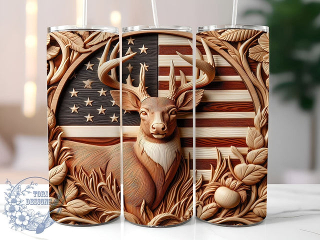 3D Deer Tumbler Design, American Flag Tumbler, 20oz Sublimation Wrap, Patriotic Drinkware, Nature Lover Gift, Sublimation Transfer, Digital Download Sublimation ToriDesigns 