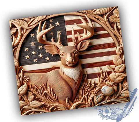 3D Deer Tumbler Design, American Flag Tumbler, 20oz Sublimation Wrap, Patriotic Drinkware, Nature Lover Gift, Sublimation Transfer, Digital Download Sublimation ToriDesigns 