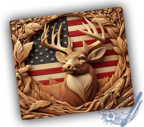 3D Deer Tumbler Design, American Flag Tumbler, 20oz Sublimation Wrap, Patriotic Drinkware, Nature Lover Gift, Sublimation Transfer, Digital Download Sublimation ToriDesigns 