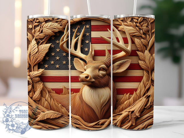 3D Deer Tumbler Design, American Flag Tumbler, 20oz Sublimation Wrap, Patriotic Drinkware, Nature Lover Gift, Sublimation Transfer, Digital Download Sublimation ToriDesigns 