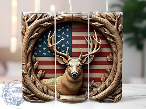 3D Deer Tumbler Design, American Flag Tumbler, 20oz Sublimation Wrap, Patriotic Drinkware, Nature Lover Gift, Sublimation Transfer, Digital Download Sublimation ToriDesigns 