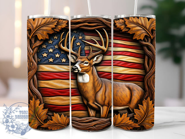 3D Deer Tumbler Design, American Flag Tumbler, 20oz Sublimation Wrap, Patriotic Drinkware, Nature Lover Gift, Sublimation Transfer, Digital Download Sublimation ToriDesigns 