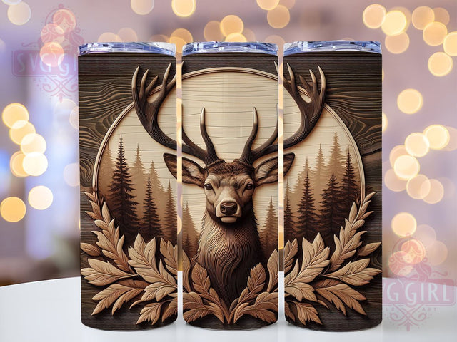 3D Deer Wood Carving 20oz Tumbler Wrap Sublimation Design, Straight Tapered Tumbler Wrap, Brown Carved Tumbler Png, Instant Digital Download Sublimation SvggirlplusArt 
