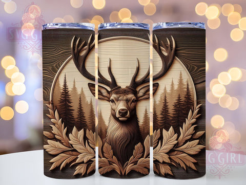 3D Deer Wood Carving 20oz Tumbler Wrap Sublimation Design, Straight Tapered Tumbler Wrap, Brown Carved Tumbler Png, Instant Digital Download Sublimation SvggirlplusArt 