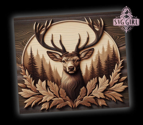 3D Deer Wood Carving 20oz Tumbler Wrap Sublimation Design, Straight Tapered Tumbler Wrap, Brown Carved Tumbler Png, Instant Digital Download Sublimation SvggirlplusArt 