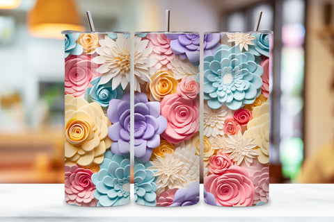 3D Delicate Flower Tumbler Tumbler Wrap, Seamless Floral PNG Sublimation FloridPrintables 