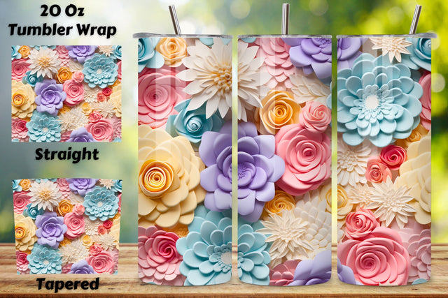 3D Delicate Flower Tumbler Tumbler Wrap, Seamless Floral PNG Sublimation FloridPrintables 