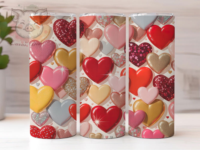 3D Diamond Glitter Hearts Tumbler, Diamond Heart Wrap, Sparkle Glitter Cup, 20oz Sublimation Wrap, Stylish Heart Design Tumbler, Artistic Diamond Glitter Cup, Glam Love Theme Wrap Sublimation Lara' s Designs 