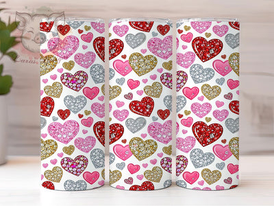 3D Diamond Glitter Hearts Tumbler, Diamond Heart Wrap, Sparkle Glitter Cup, 20oz Sublimation Wrap, Stylish Heart Design Tumbler, Artistic Diamond Glitter Cup, Glam Love Theme Wrap Sublimation Lara' s Designs 