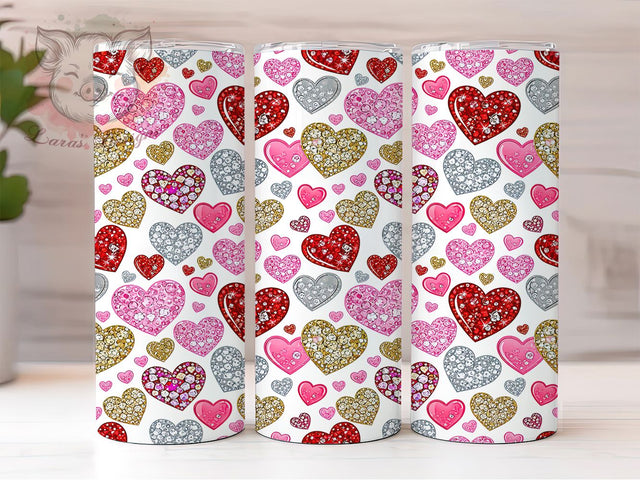 3D Diamond Glitter Hearts Tumbler, Diamond Heart Wrap, Sparkle Glitter Cup, 20oz Sublimation Wrap, Stylish Heart Design Tumbler, Artistic Diamond Glitter Cup, Glam Love Theme Wrap Sublimation Lara' s Designs 
