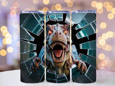 3D Dinosaur Breaking Glass Tumbler, Breaking Glass, 3D Effect, 20Oz Tumbler, Sublimation Design, Prehistoric Creature, Jurassic Theme Sublimation SvggirlplusArt 