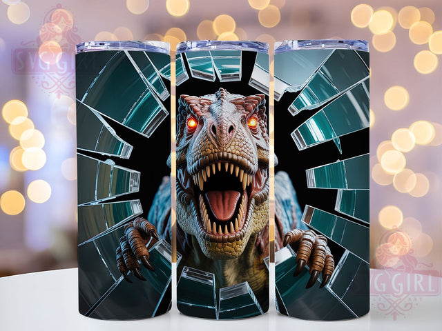 3D Dinosaur Breaking Glass Tumbler, Breaking Glass, 3D Effect, 20Oz Tumbler, Sublimation Design, Prehistoric Creature, Jurassic Theme Sublimation SvggirlplusArt 