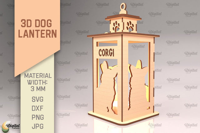3D Dog Lantern SVG. Laser Cut Lamp. Corgi SVG SVG Evgenyia Guschina 