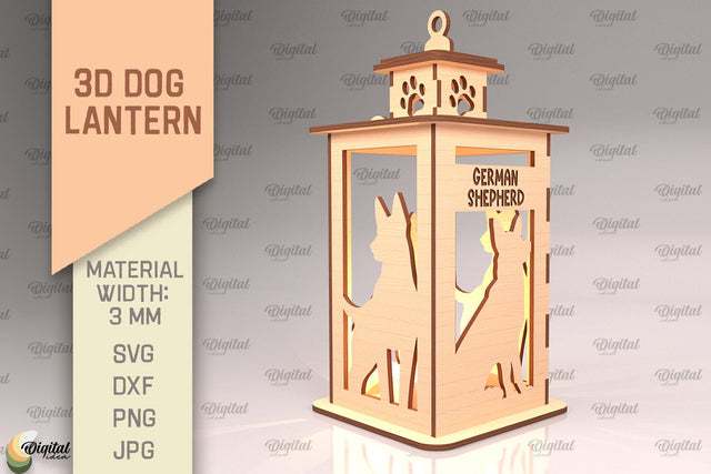 3D Dog Lantern SVG. Laser Cut Lamp. German Shepherd SVG SVG Evgenyia Guschina 