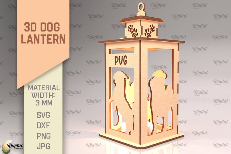 3D Dog Lantern SVG. Laser Cut Lamp. Pug SVG SVG Evgenyia Guschina 