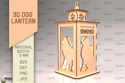 3D Dog Lantern SVG. Laser Cut Lamp. Samoyed SVG SVG Evgenyia Guschina 