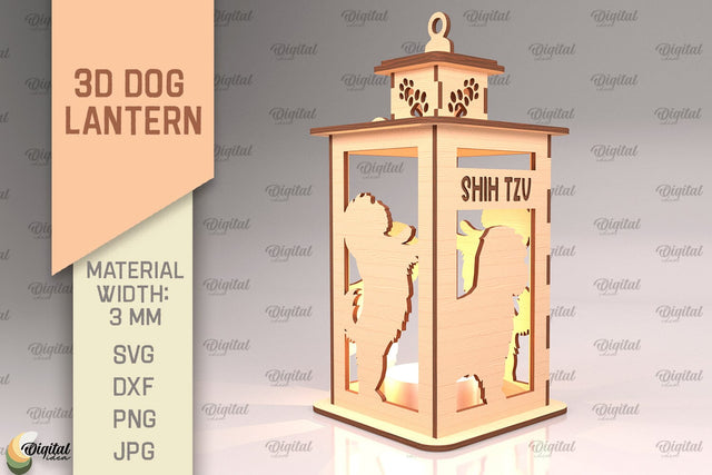 3D Dog Lantern SVG. Laser Cut Lamp. Shih Tzu SVG SVG Evgenyia Guschina 