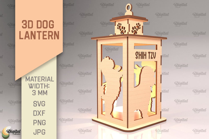 3D Dog Lantern SVG. Laser Cut Lamp. Shih Tzu SVG SVG Evgenyia Guschina 