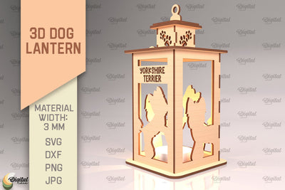 3D Dog Lantern SVG. Laser Cut Lamp. Yorkshire Terrier SVG SVG Evgenyia Guschina 