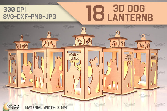3D Dog Lanterns SVG Bundle. Laser Cut Lamps SVG Evgenyia Guschina 