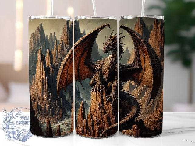 3D Dragon Cliff Wood Tumbler, Laser Engrave Design, Wood Slate Texture, 3D Dragon Art, Mythical Dragon Graphic, 20oz Tumbler, Sublimation Design Sublimation ToriDesigns 