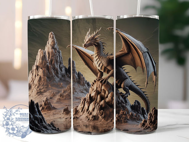 3D Dragon Cliff Wood Tumbler, Laser Engrave Design, Wood Slate Texture, 3D Dragon Art, Mythical Dragon Graphic, 20oz Tumbler, Sublimation Design Sublimation ToriDesigns 
