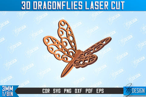 3D Dragonflies and Butterflies Bundle | Summer Design | CNC File SVG Fly Design 